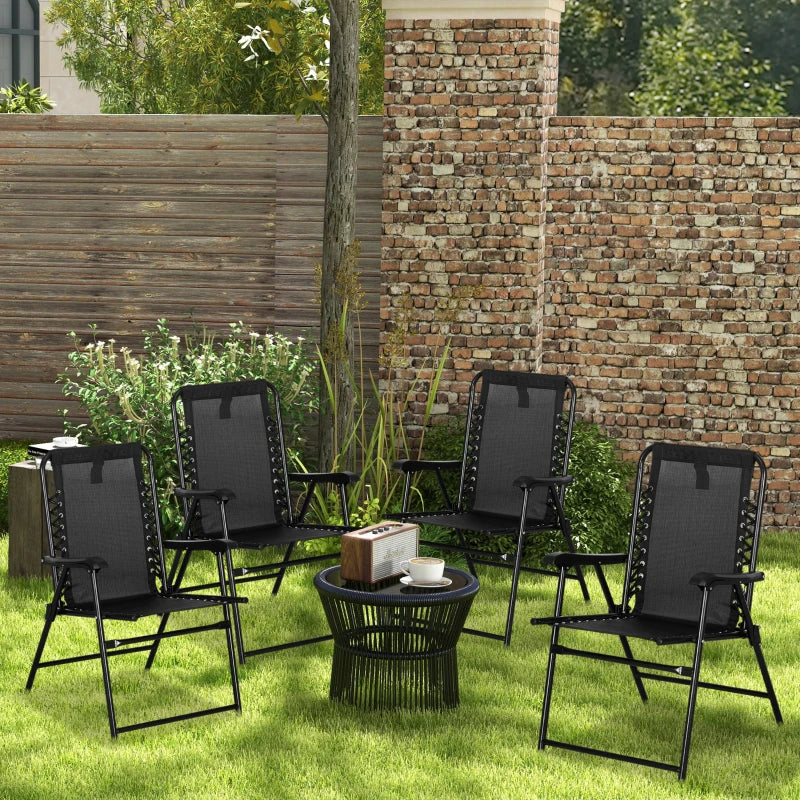 Black Folding Outdoor Chair Set - 4 Pcs, Portable Loungers for Camping, Pool, Beach, Deck