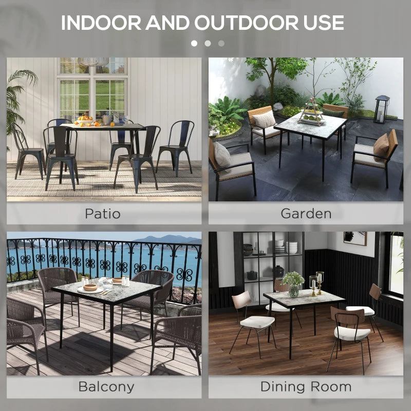 Grey Square Outdoor Dining Table for 4 with Marble Glass Top