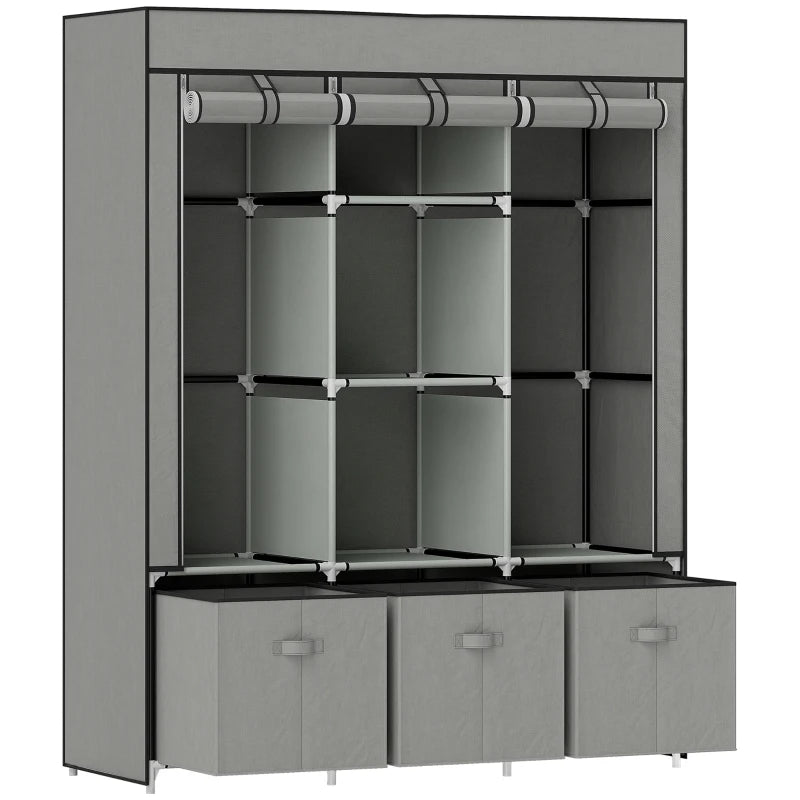 Portable Fabric Wardrobe with Shelves and Hanging Rails for Bedroom Storage Light Grey