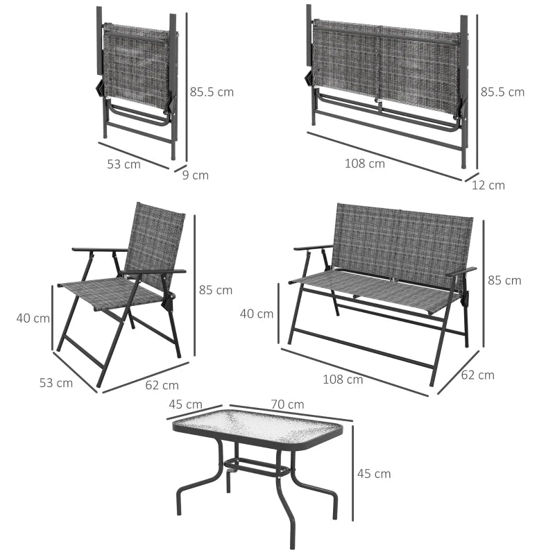 Four-Piece Metal Garden Sofa Set in Mixed Grey for Outdoor Relaxation and Comfort