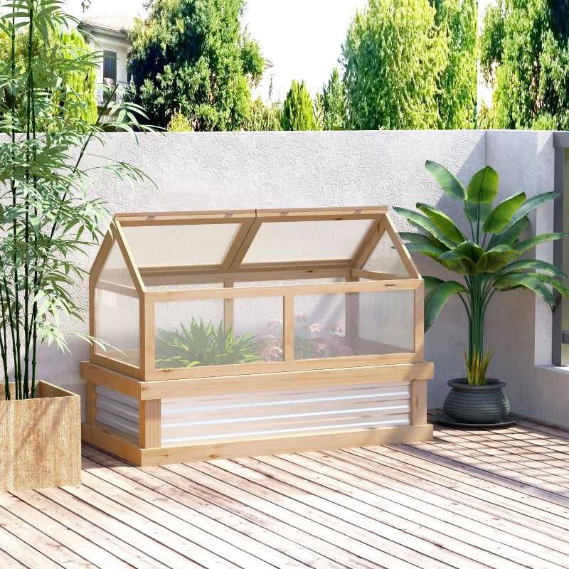 Wooden Raised Garden Bed with Greenhouse Top, Natural