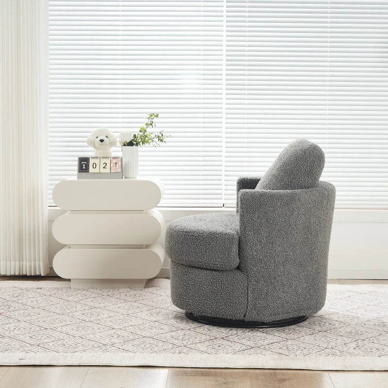 Stylish Swivel Armchair with Back Cushion and Thick Foam Pad in Medium Grey, Adjustable Base, 78.5x83x86 cm
