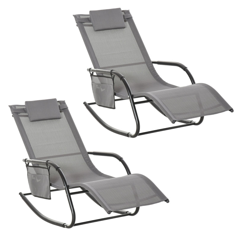 Grey Outdoor Rocking Chair Set with Mesh Fabric and Storage Bag