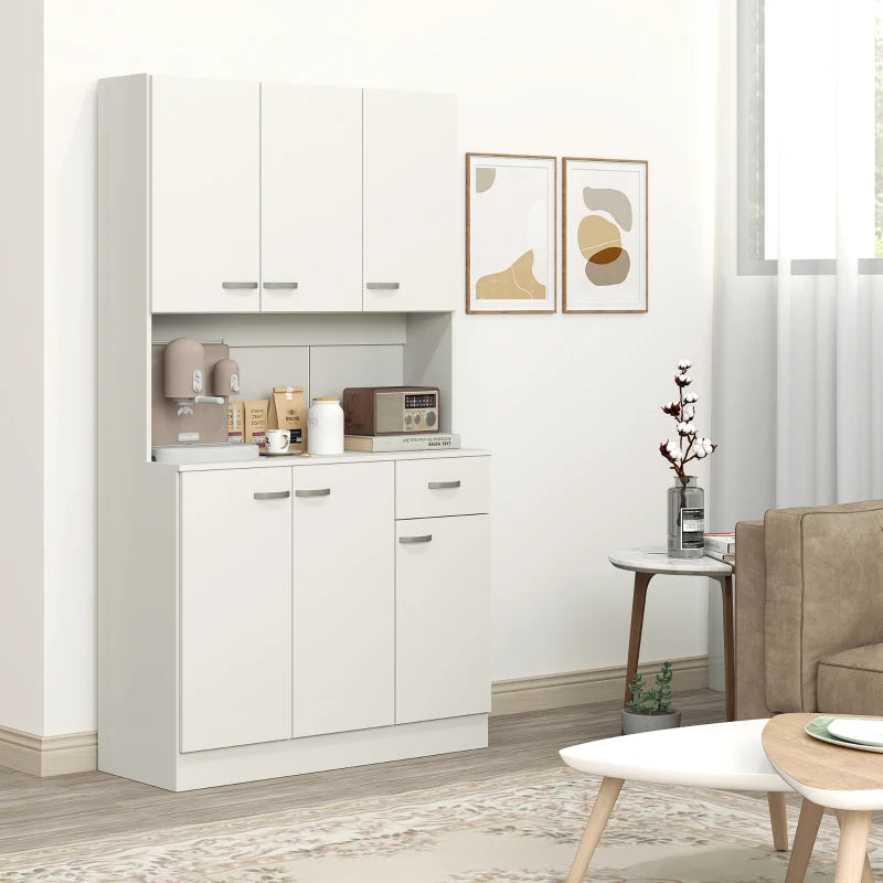 Stylish Freestanding White Kitchen Pantry Storage Cabinet with Adjustable Shelves - Perfect for Organizing Your Kitchen Space