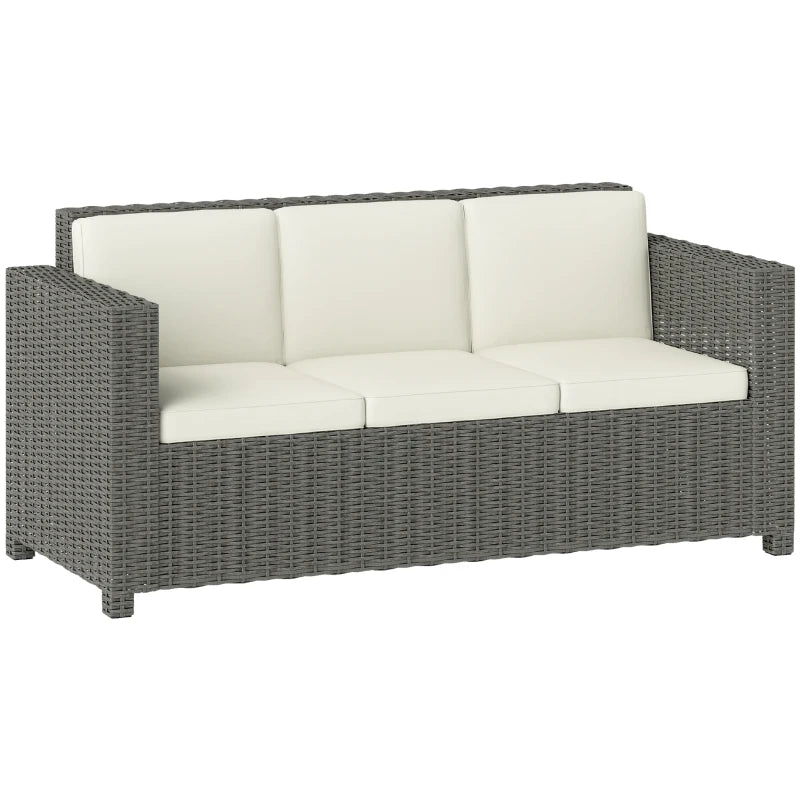 3 Seater Rattan Sofa - All-Weather Wicker Weave - Metal Frame - Fire Resistant Cushions - Cream