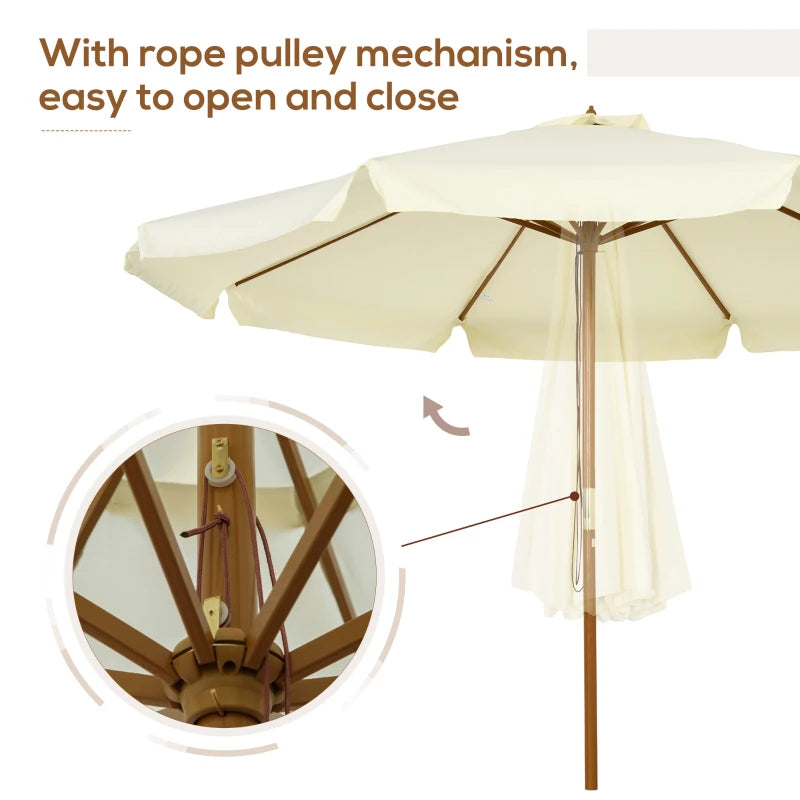 Beige Garden Patio Umbrella with Bamboo Ribs and Ruffles