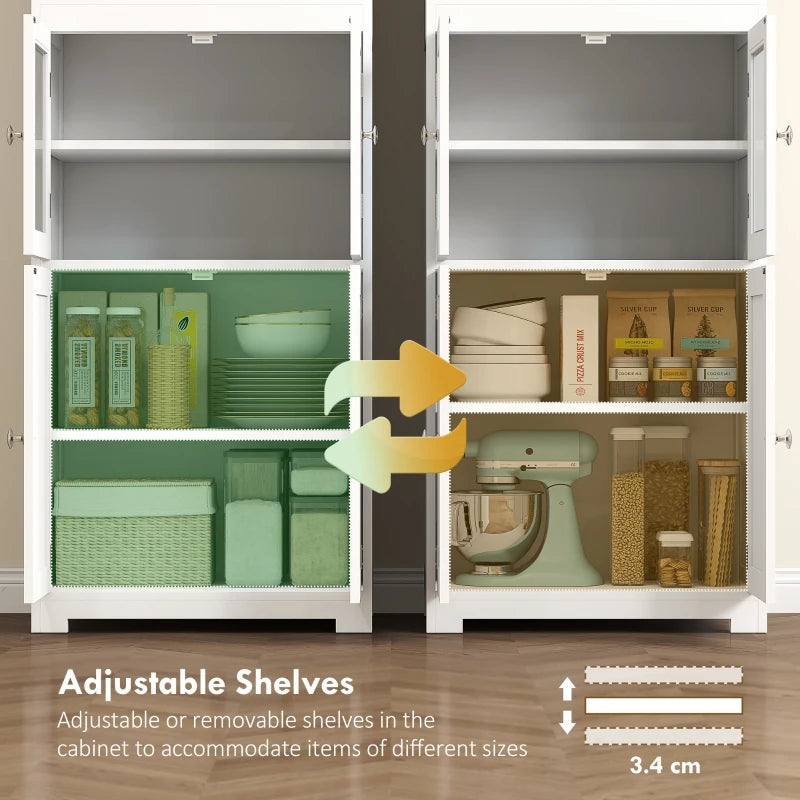 Freestanding Kitchen Storage Cabinet with Adjustable Shelves and Glass Doors for Dining Room