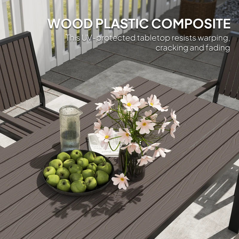 6 Seater Brown Garden Dining Set with Stackable Chairs, Rectangular Plastic Top, Aluminium Frame