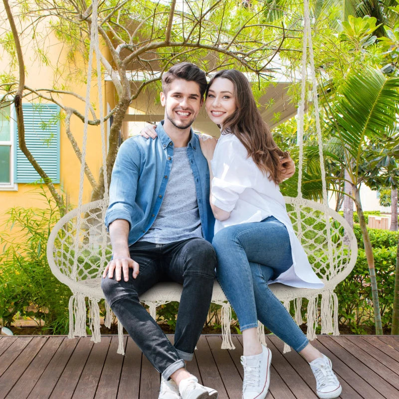 Cream White Cotton Rope Hammock Chair with Metal Frame