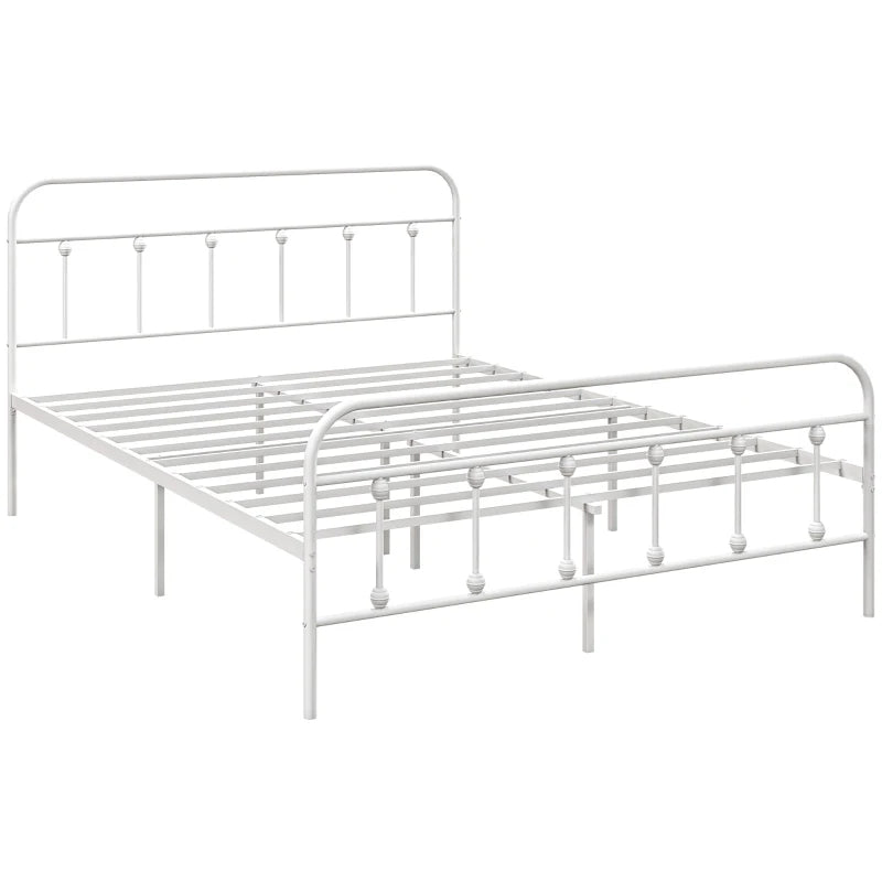 Double Minimalistic Metal Bed Frame in White - Stylish, Durable, Modern Design for Bedroom - Easy Assembly & Space-Saving