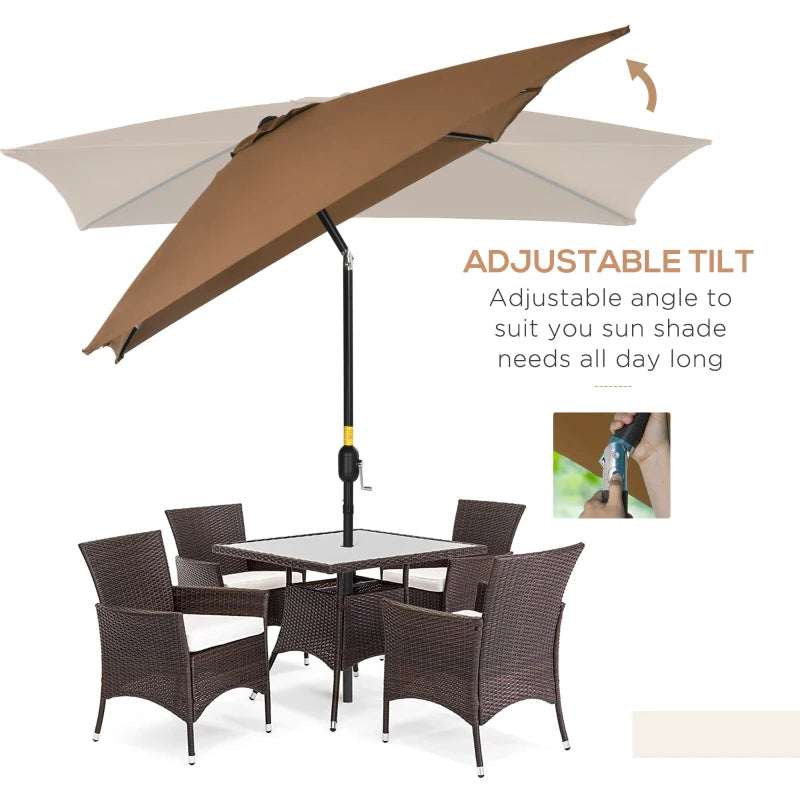 Brown Rectangular Garden Parasol Umbrella with Tilt and Crank