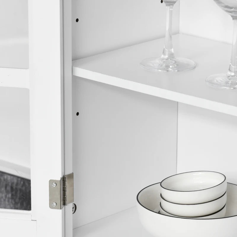 Modern Louvered Kitchen Cupboard - Stylish Storage Cabinet with Framed Glass Doors & 2 Drawers in White