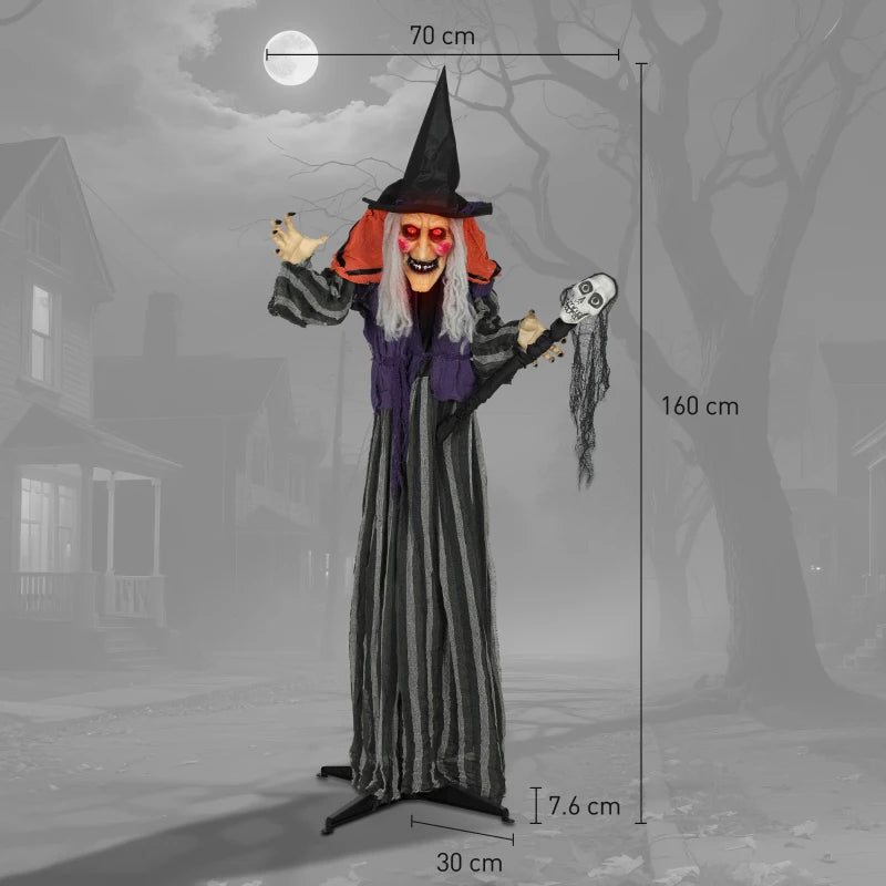 160cm Lifelike Moving Witch Decoration - Realistic Halloween Prop for Spooky Home Decor - Multi-Function Animated Figure