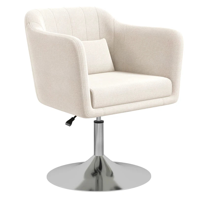 Modern Cream White Accent Chair with Swivel Base & Adjustable Height Arms, Cozy Pillow for Living Room & Bedroom