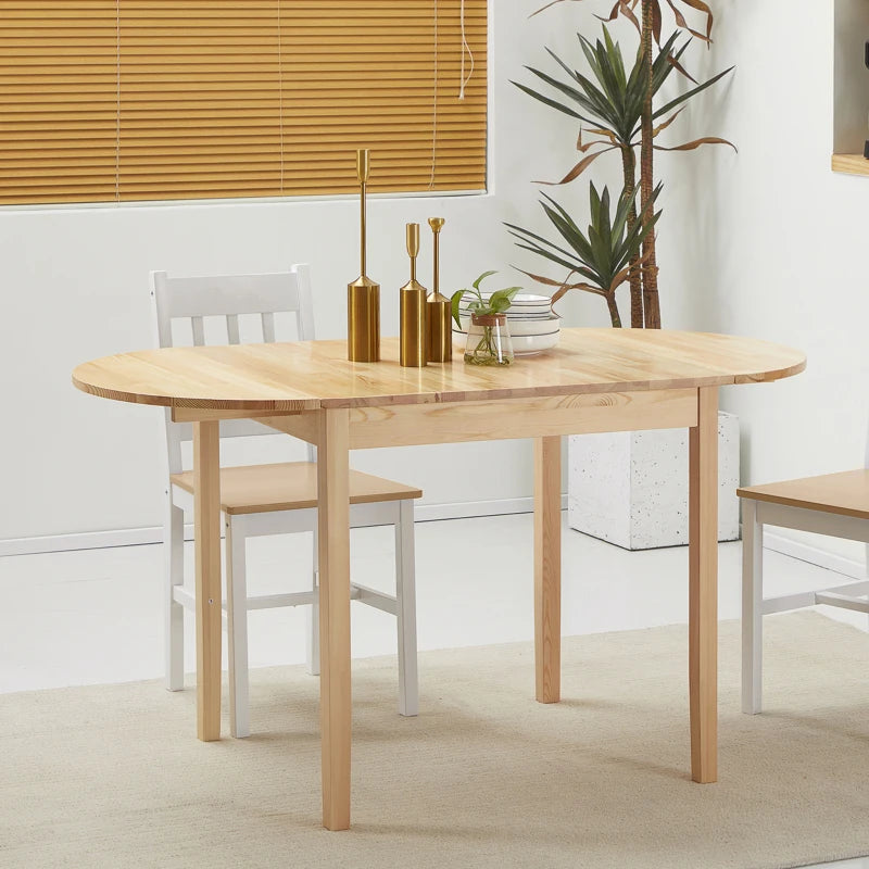4-6 Person Wooden Drop-Leaf Dining Table - Natural Finish, Space-Saving Design for Small Homes & Apartments