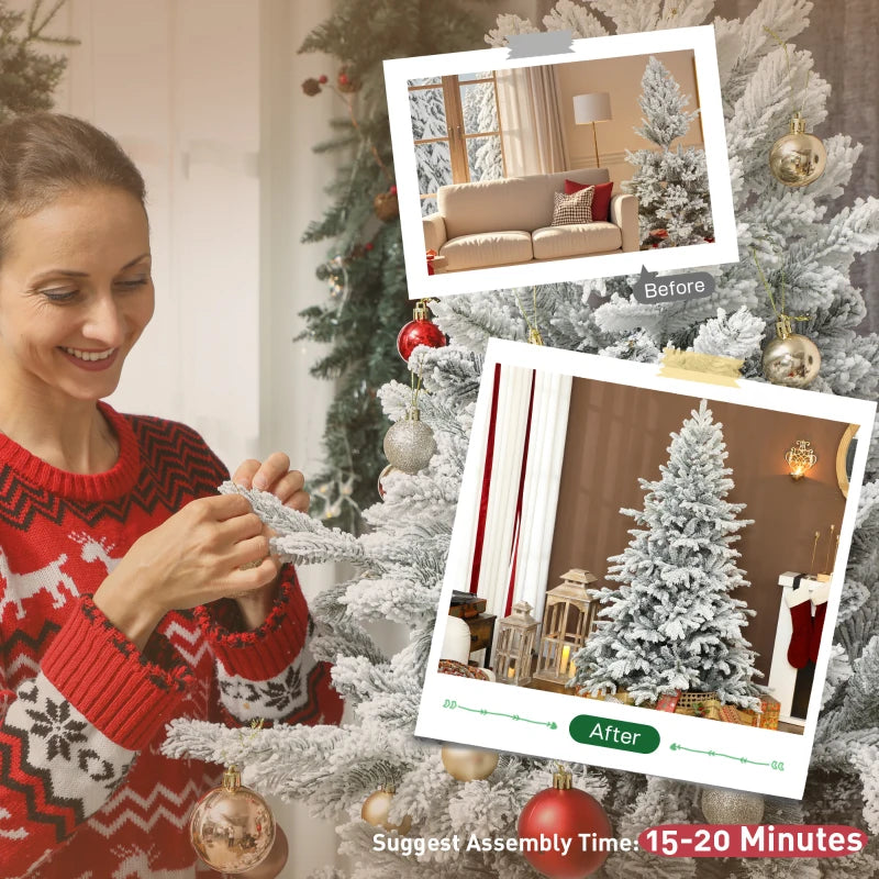 6ft Snow Flocked Artificial Christmas Tree - Realistic Holiday Decor for Festive Home Decoration