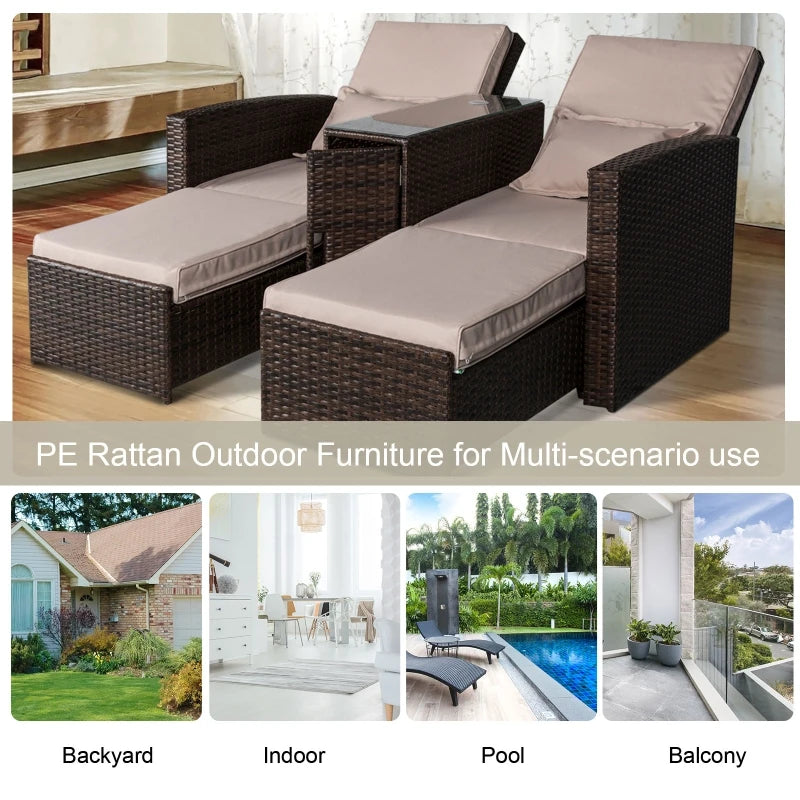 Brown Rattan 2-Seater Sofa Lounger Set
