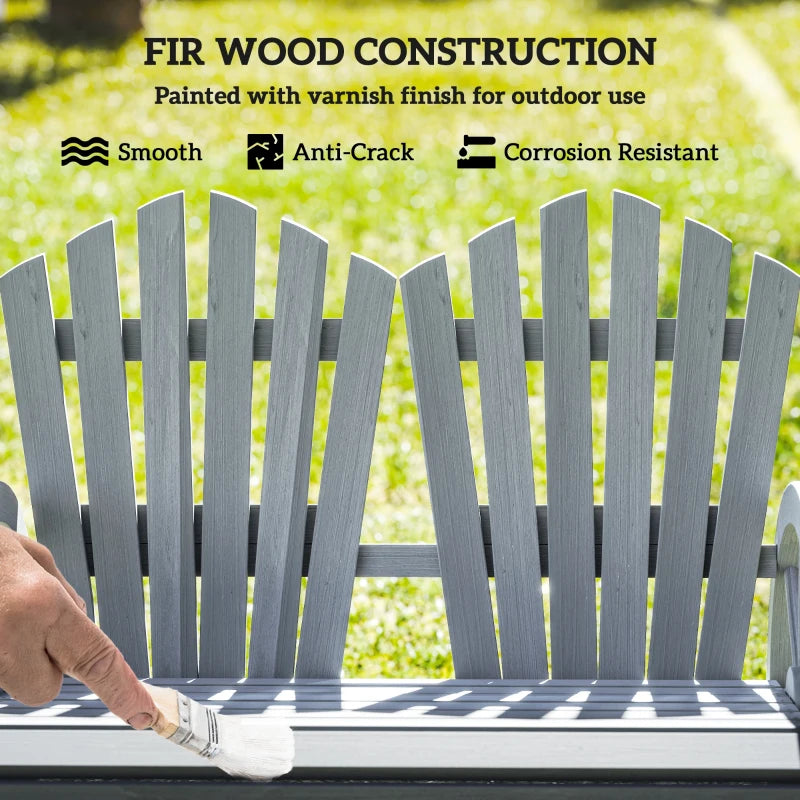 Grey Fir Wood Love Seat with Wheel-Shaped Armrests