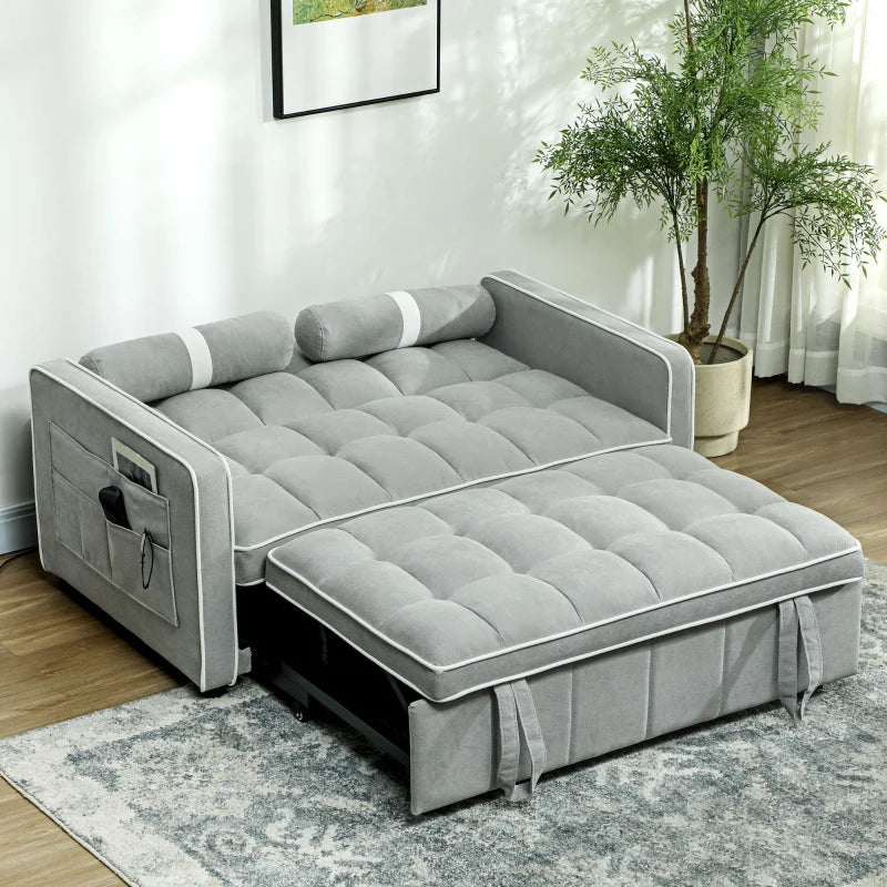 Light Grey Two-Seater Linen-Look Sofa Bed for Stylish Living Spaces