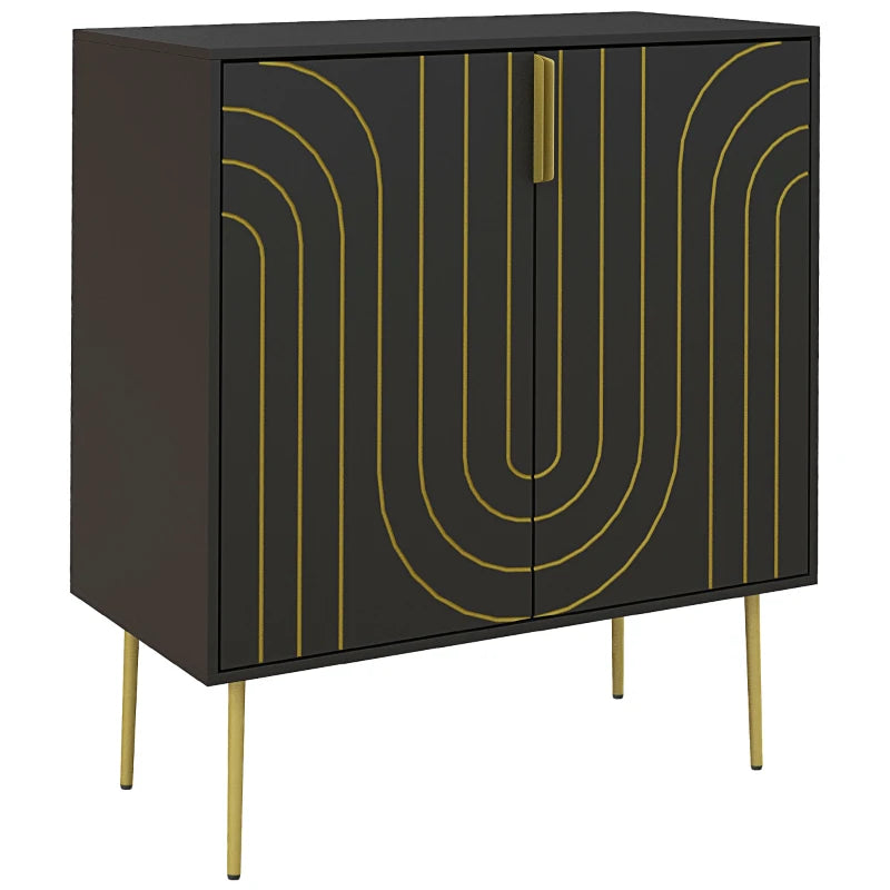 Art Deco Inspired Black and Gold Sideboard with Adjustable Shelf - Elegant Storage Solution for Modern Homes