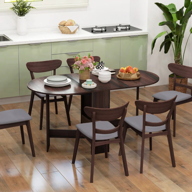 Folding Drop Leaf Dining Table for Small Spaces - Oval Chocolate Wood Effect Tabletop for Dining Room