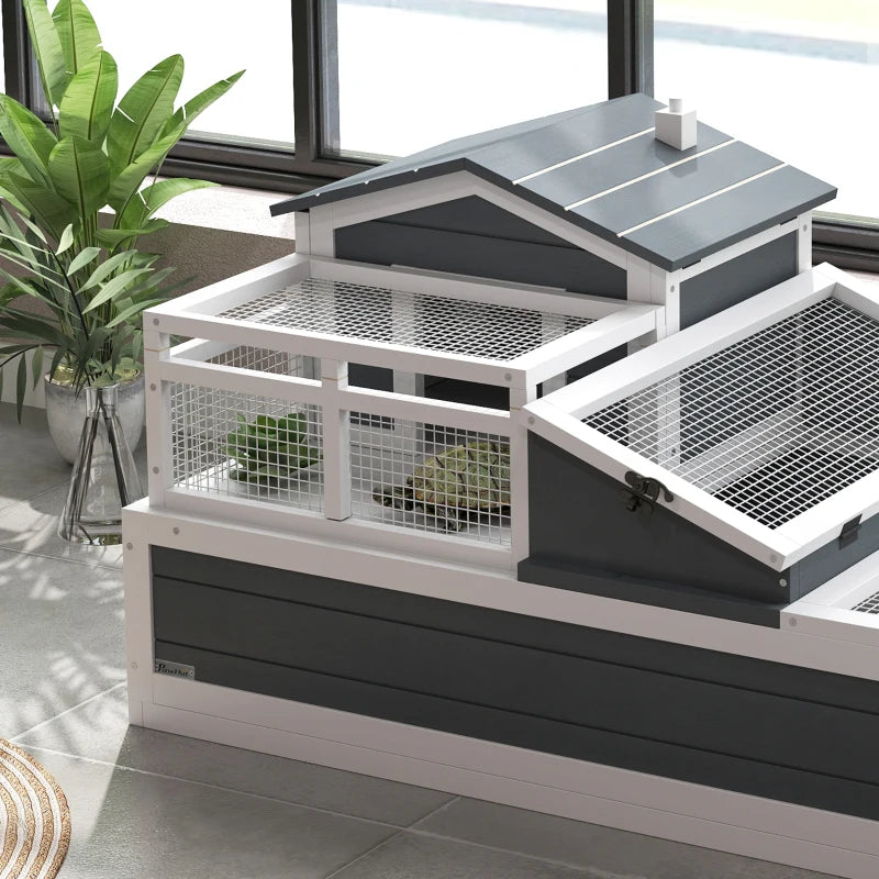 Tortoise House 3-Room 2-Story Habitat with Ladder Balcony and Openable Roof 59H x 112L x 65Wcm Grey