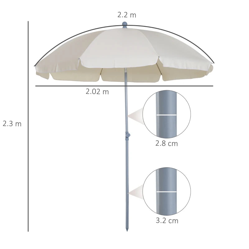 Portable Beach Umbrella with Tilting Function, Cream White
