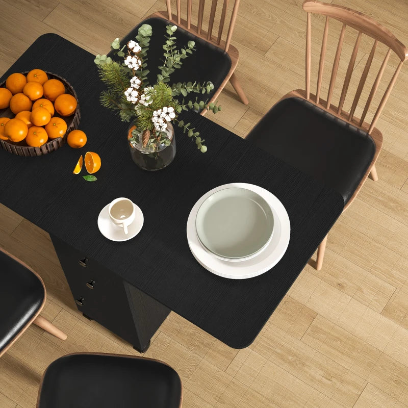 Multi-Storage Six-Person Drop Leaf Dining Table in Distressed Black Finish