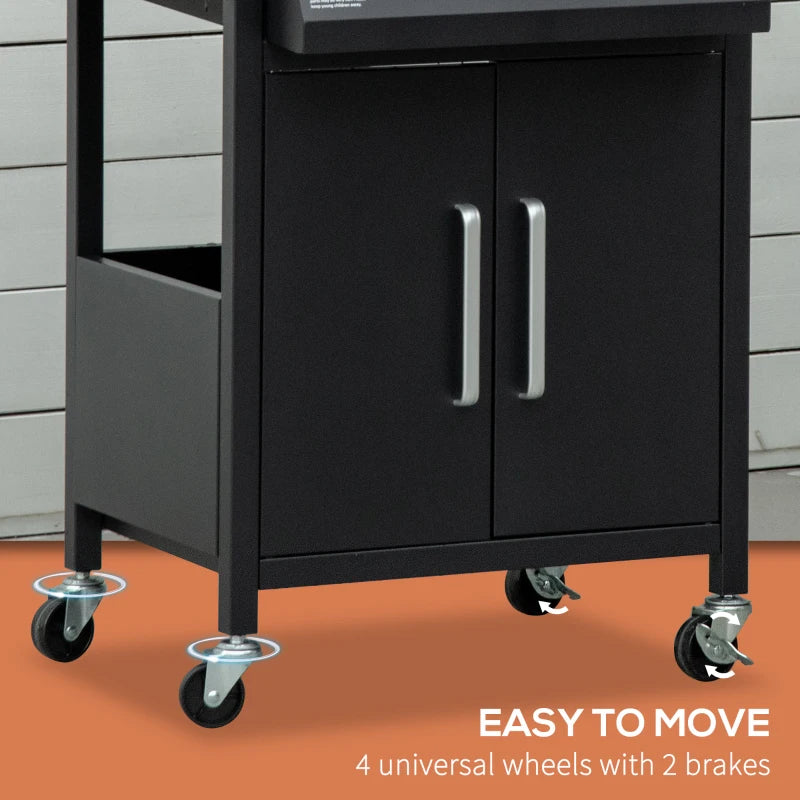 Black 3-Burner Gas BBQ Grill with Side Shelves & Storage Cabinet