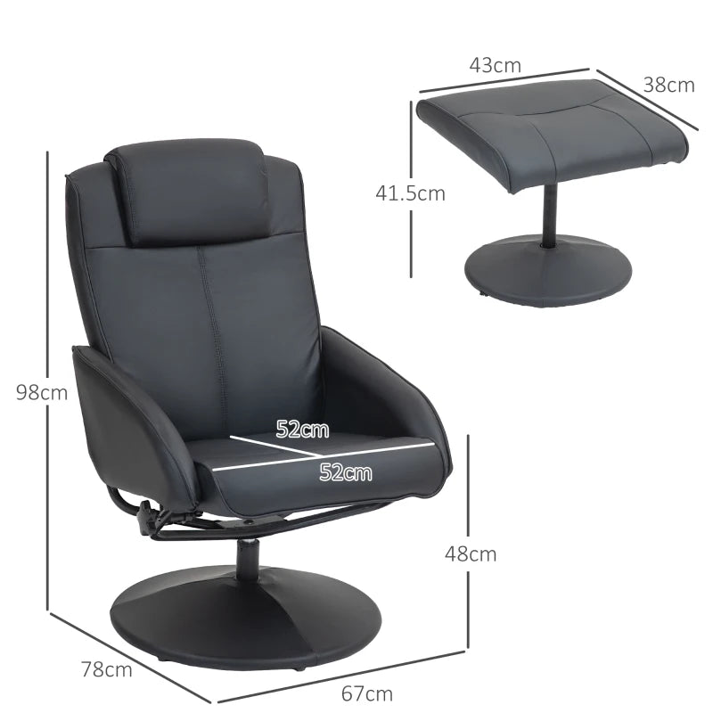 Faux Leather Reclining Chair with Footstool in Black - Stylish Comfort for Your Living Room