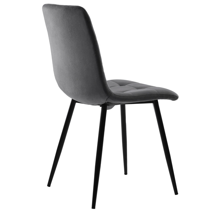 Set of 4 Ergonomic Velvet Dining Chairs with Metal Frame and High-Density Foam Padding in Grey