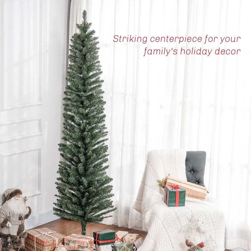 7ft Artificial Green Pencil Christmas Tree - Slim Design for Holiday Decor, Easy Assembly, Perfect for Small Spaces