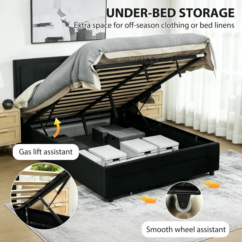 Stylish Black Double Ottoman Bed Frame with Front Storage Drawer for Maximum Space