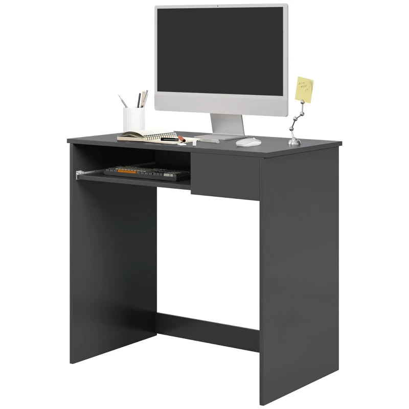 Compact Grey Computer Desk with Keyboard Tray & Drawer - Ideal Study & Writing Desk for Home Office