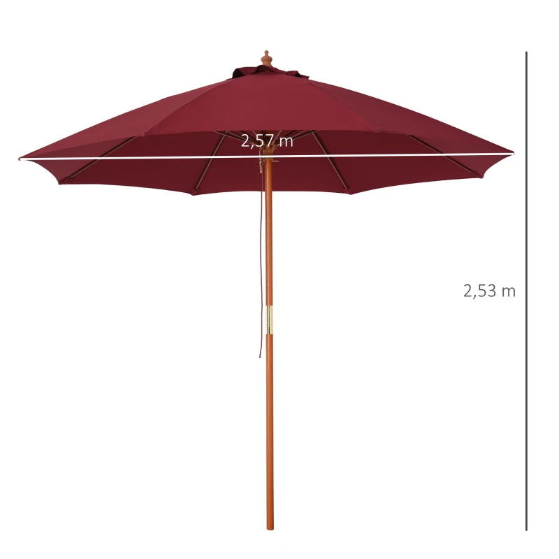 Red 2.5m Round Garden Parasol Umbrella with Wooden Pole