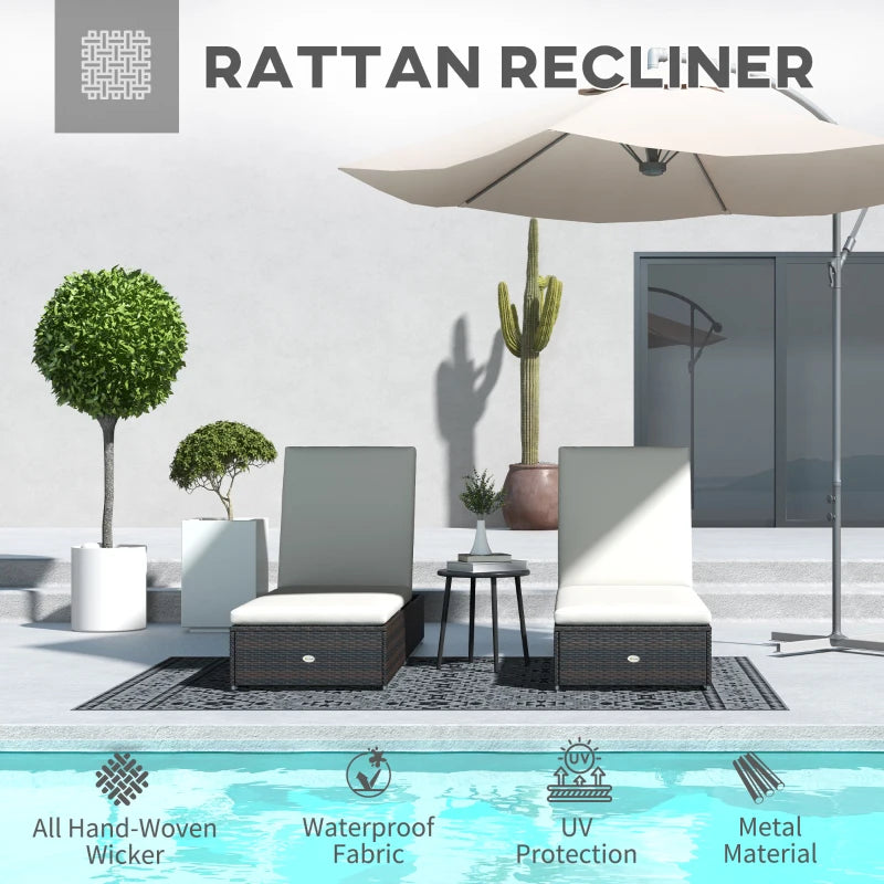 Brown/Cream Rattan Sun Lounger Set - 2 Pack with Reclining Backs