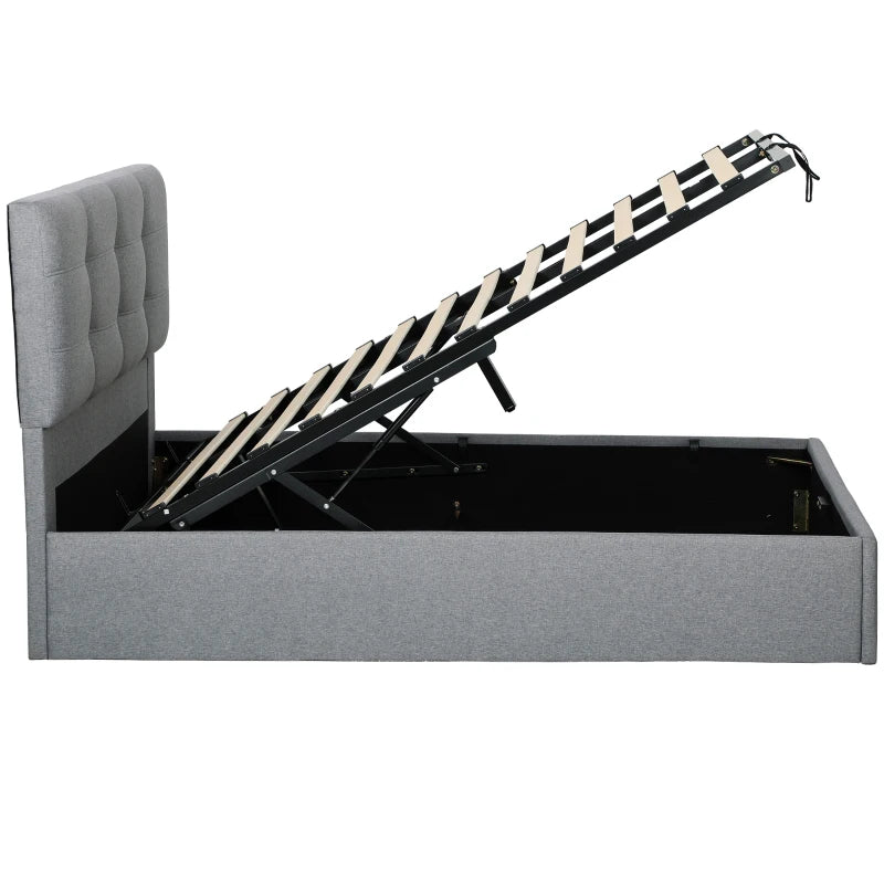 4ft6 Double Ottoman Bed with Gas Lift Storage - Stylish Grey Upholstered Design for Maximum Bedroom Storage