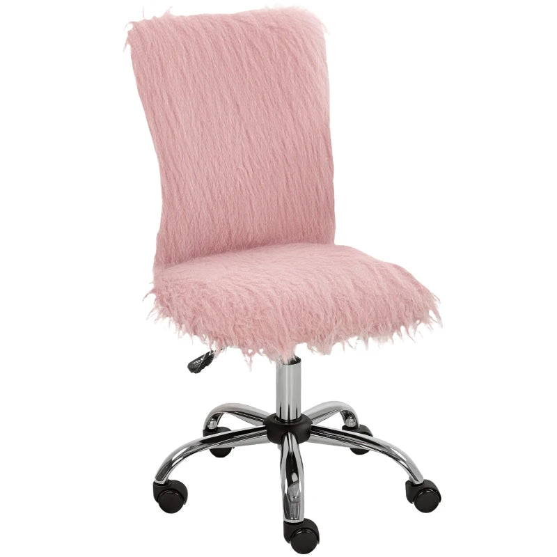 Modern Pink Plush Office Desk Chair - Armless Swivel Vanity Chair with Adjustable Height for Home, Bedroom & Living Room