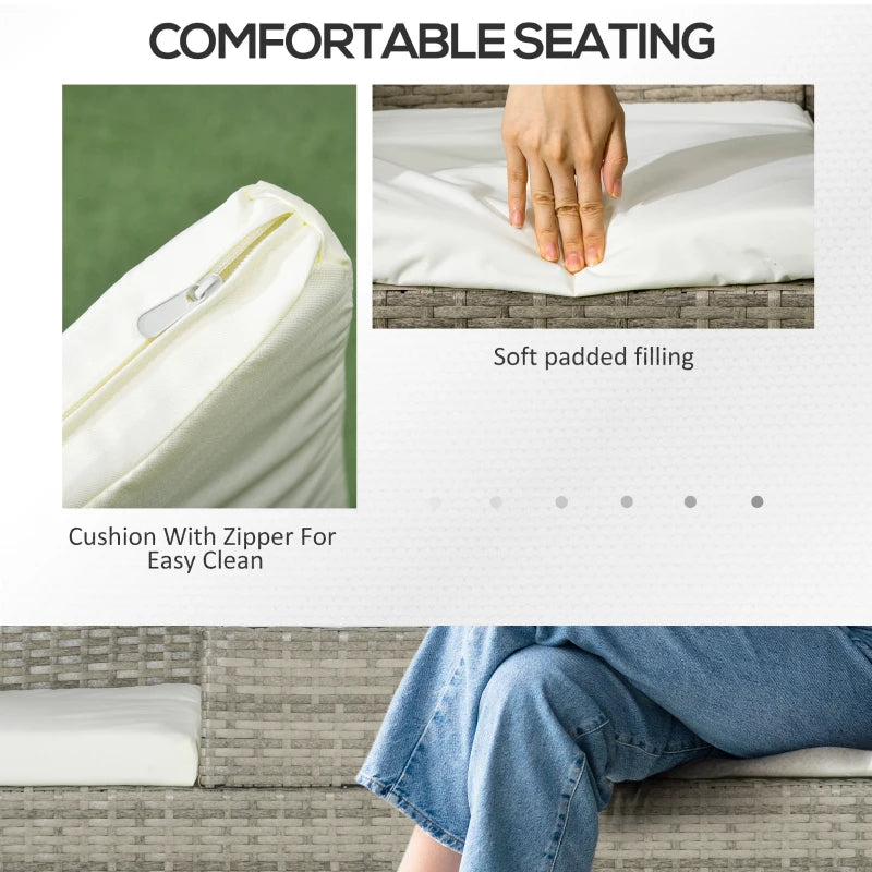 Grey Rattan Garden Loveseat with Glass Table & Cushions