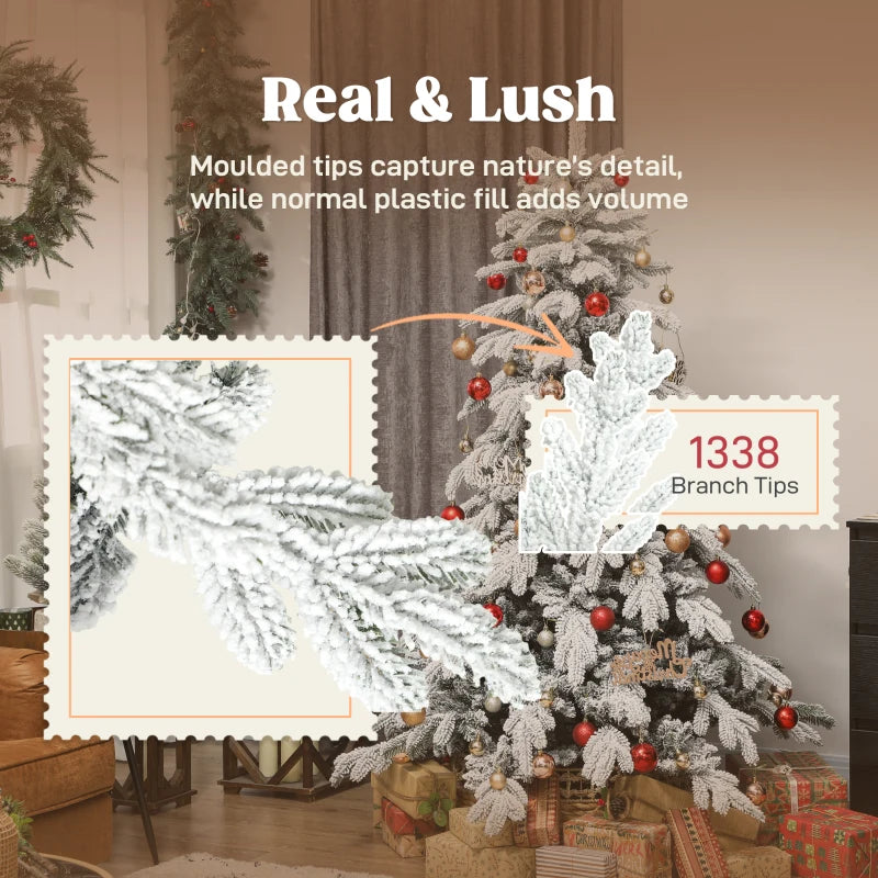 6ft Super Flocked Christmas Tree - Lush Green & White Snowy Tips - Perfect Holiday Decor for Home & Office