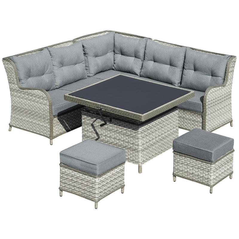 Grey 6-Piece PE Rattan Outdoor Dining and Sofa Sectional Set with Aluminium Frame