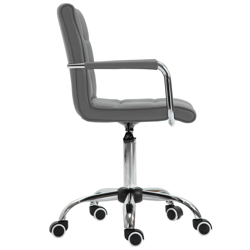 Vinsetto Grey PU Leather Office Desk Chair - Adjustable Mid Back Computer Chair with Armrests & Swivel Wheels