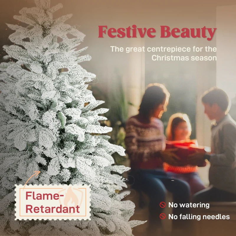 5ft Flocked Christmas Tree with 717 Branches - Hinged Design, Foldable Metal Stand, Easy Assembly for Home & Office Decor