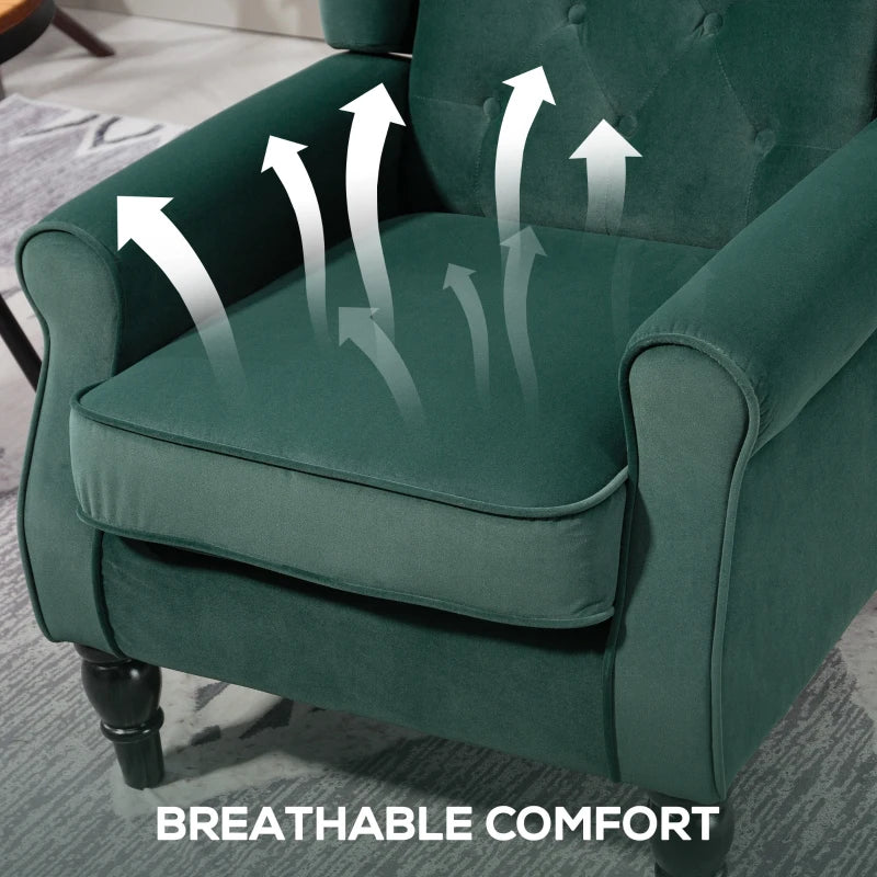 Retro Upholstered Wingback Accent Chair with Button Tufting for Living Room and Bedroom in Green