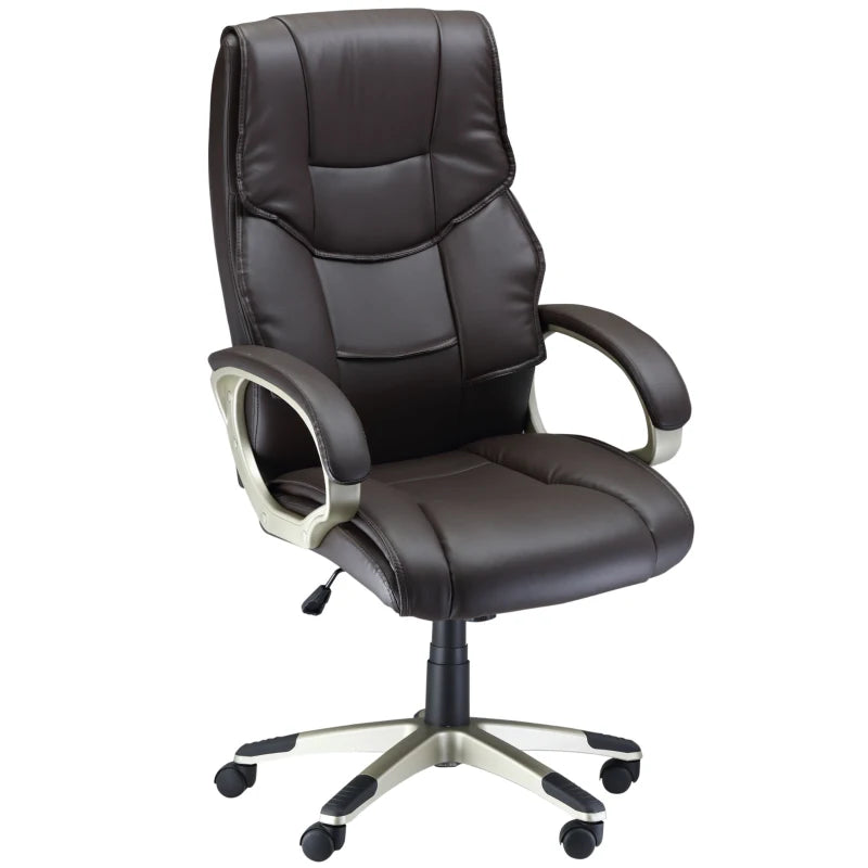High Back Home Office Chair - Adjustable Faux Leather Desk Chair with Rocking Function in Brown