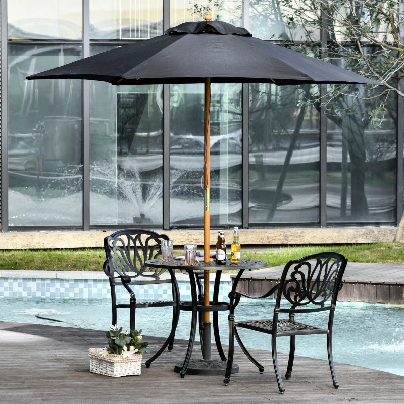Black 2.5m Wooden Garden Parasol Sun Shade