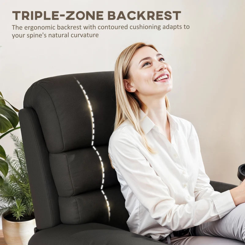 Comfortable PU Leather Reclining Chair with Padded Armrests and Retractable Footrest, Stylish Black Wood Frame