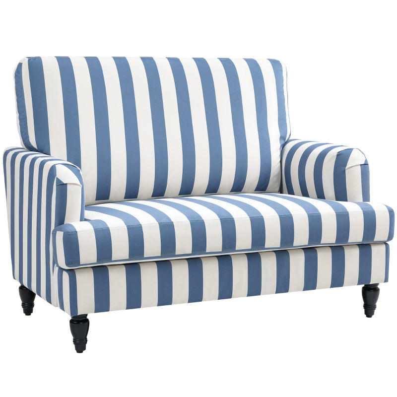 Velvet Cuddle Chair with Striped Design, Upholstered Snuggle Armchair for Living Room or Bedroom, Blue and White