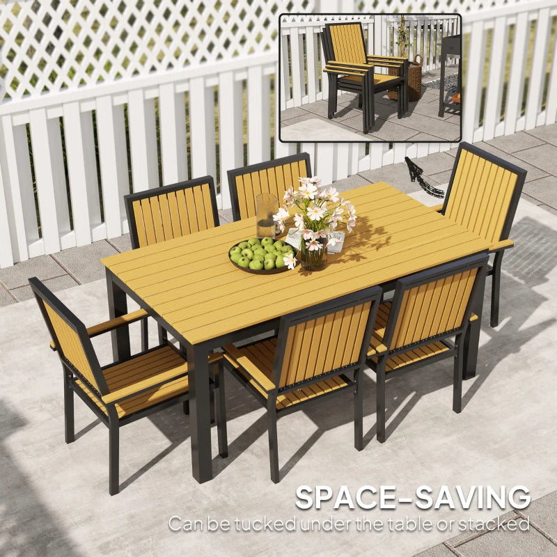 6 Seater Rectangular Garden Dining Set with Stackable Chairs - Aluminium Frame, Wood Plastic Top