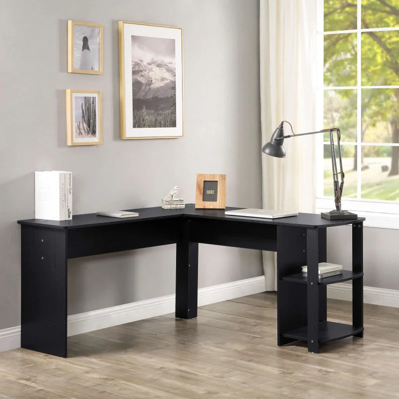 L-Shaped Corner Computer Desk with Storage Shelves - Large Home Office Gaming Desk, Easy Assembly, 140x140x75 cm, Black